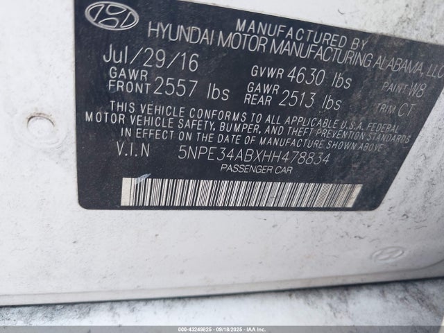5NPE34ABXHH478834 Hyundai 2017