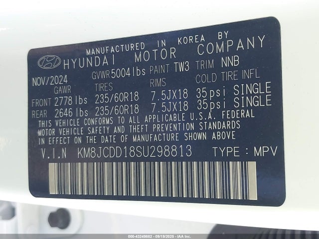 KM8JCDD18SU298813 Hyundai t-gdi gamma ii