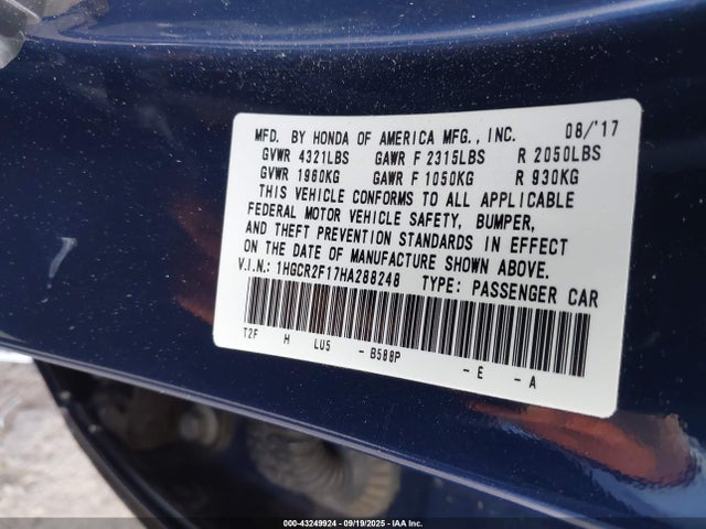 1HGCR2F17HA288248 Honda k24w1