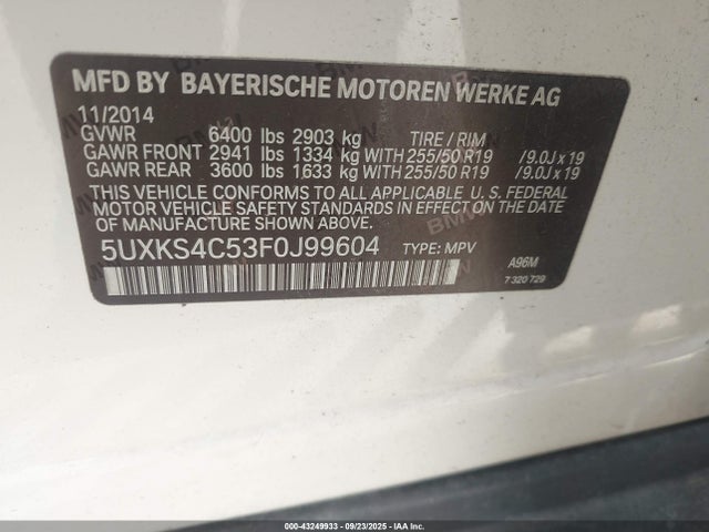 BMW X5 2015 5UXKS4C53F0J99604 Image 9