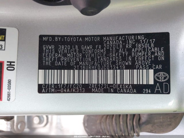 Toyota 2zr-fe 2018 2T1BURHE0JC013419 Image 9