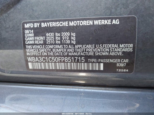 BMW 328I 2015 WBA3C1C50FP851715 Image 9