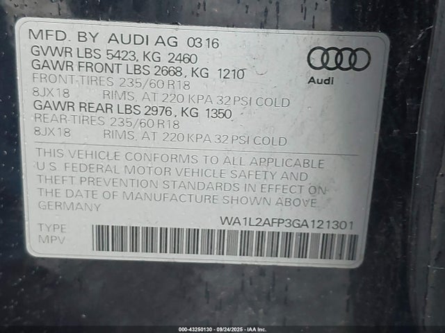 WA1L2AFP3GA121301 Audi Q5 2.0t Premium