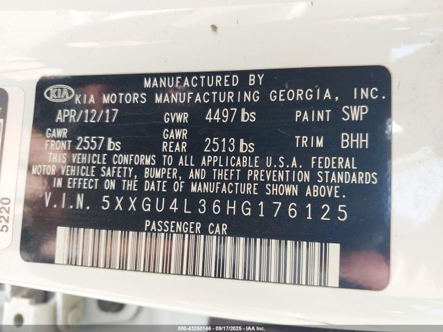 5XXGU4L36HG176125 KIA g 2.4 dohc gdi