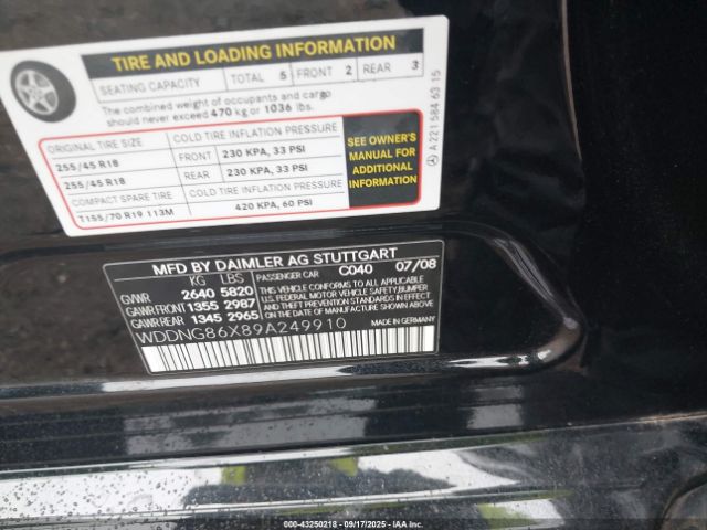 2009 MERCEDES-BENZ S 550 WDDNG86X89A249910 Photo 8