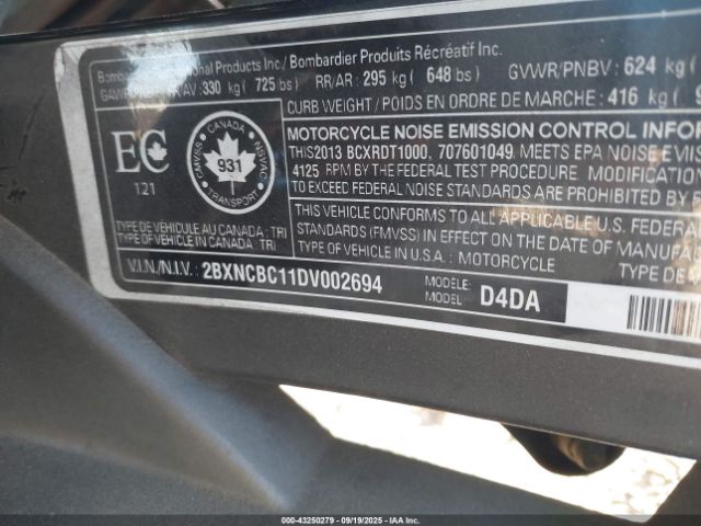 2013 CAN-AM SPYDER ROADSTER 2BXNCBC11DV002694 Photo 9