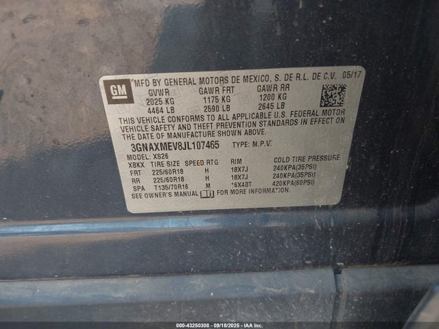 3GNAXMEV8JL107465 Chevrolet lyx - direct injection, vvt, fgt, turbo, alum, gen1