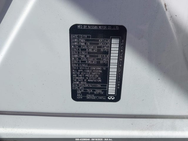 Infiniti QX50 2020 3PCAJ5M19LF111086 Image 9