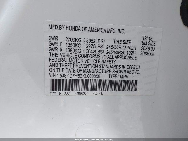 2019 ACURA MDX SPORT HYBRID 5J8YD7H52KL000858 Photo 8