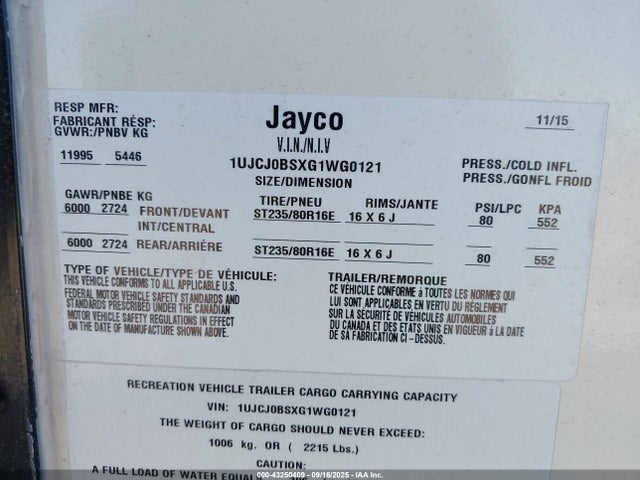 1UJCJ0BSXG1WG0121 Jayco Jayco