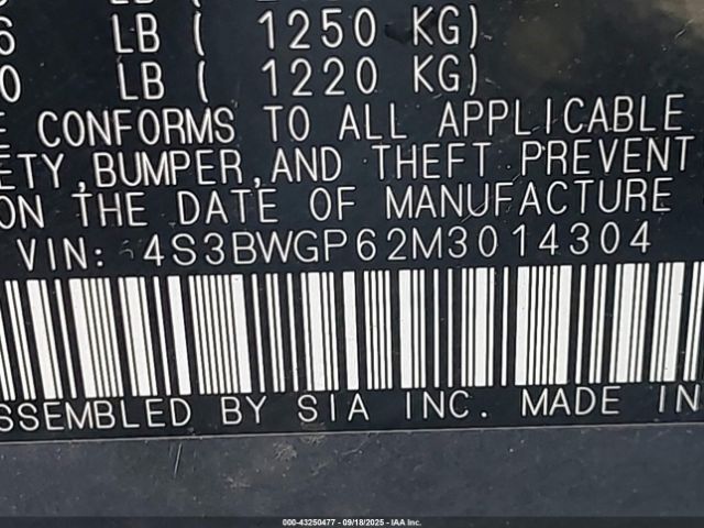 2021 SUBARU LEGACY 4S3BWGP62M3014304 Photo 8