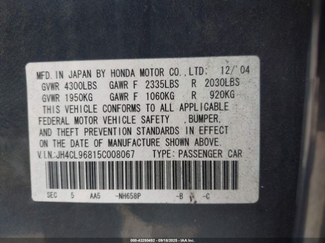 2005 ACURA TSX JH4CL96815C008067 Photo 8