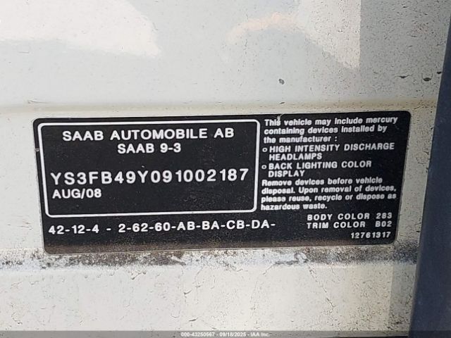 2009 SAAB 9-3 YS3FB49Y091002187 Photo 8