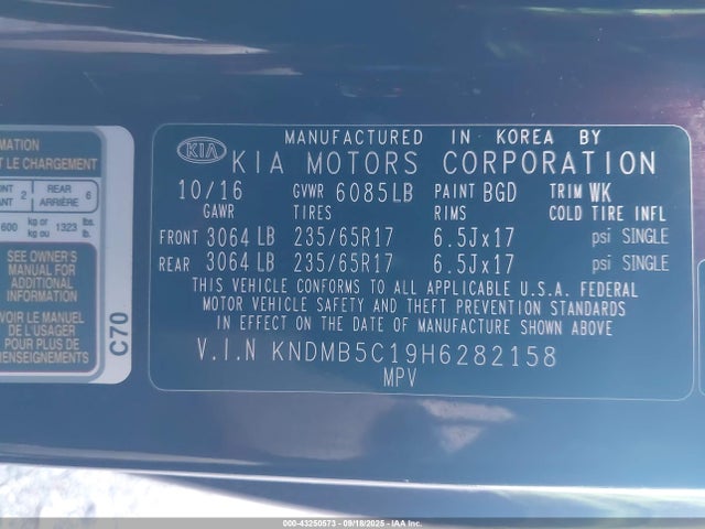 KIA 2017 2017 KNDMB5C19H6282158 Image 9
