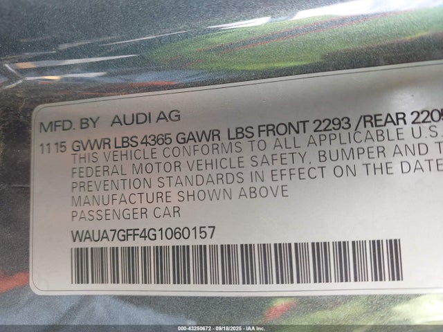 WAUA7GFF4G1060157 Audi 2016