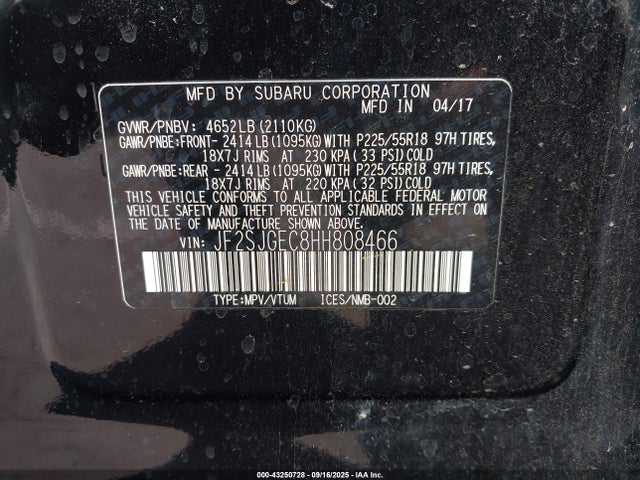 Subaru u4 2017 JF2SJGEC8HH808466 Image 9