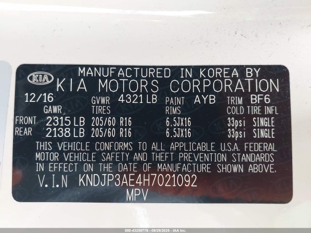 KIA motor (3-phase ac) 2017 KNDJP3AE4H7021092 Image 9