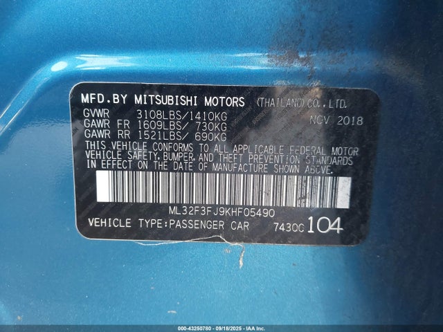 2019 MITSUBISHI MIRAGE G4 ML32F3FJ9KHF05490 Photo 8
