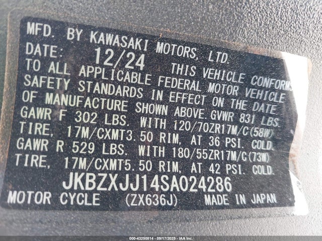 JKBZXJJ14SA024286 Kawasaki Zx636 K
