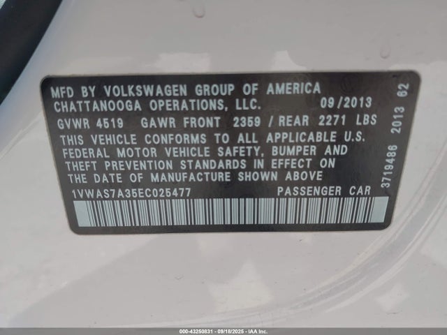 Volkswagen Passat 2014 1VWAS7A35EC025477 Image 9