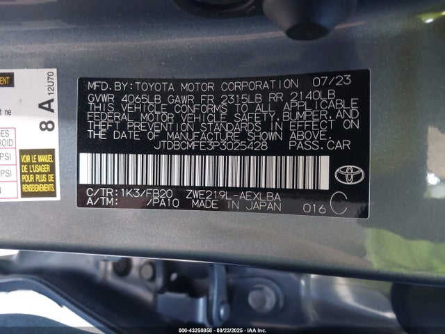 Toyota 2zr-fxe, 1vm 2023 JTDBCMFE3P3025428 Image 9