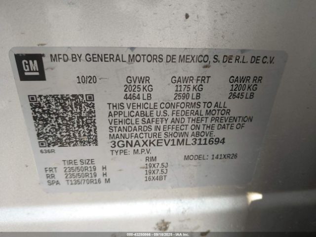 2021 CHEVROLET EQUINOX 3GNAXKEV1ML311694 Photo 8