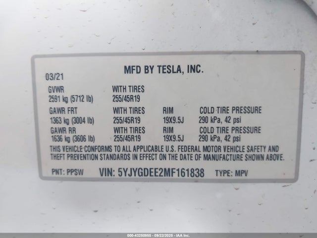 2021 TESLA MODEL Y 5YJYGDEE2MF161838 Photo 8