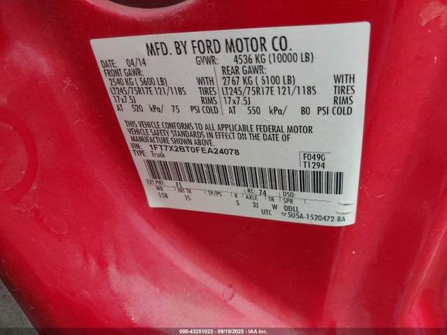 Ford 2015 2015 1FT7X2BT0FEA24078 Image 9