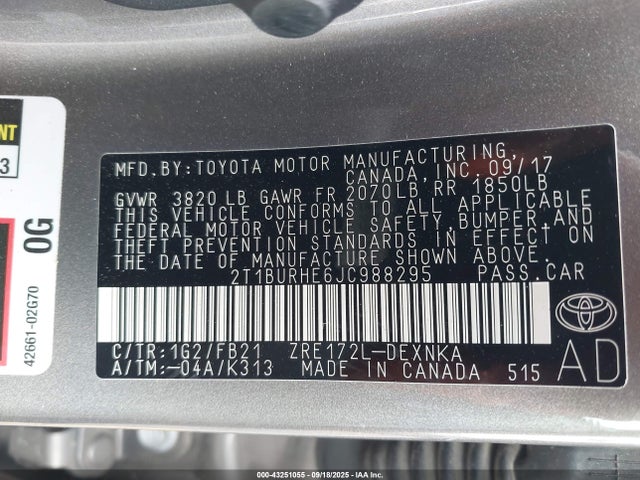 2T1BURHE6JC988295 Toyota 2zr-fe
