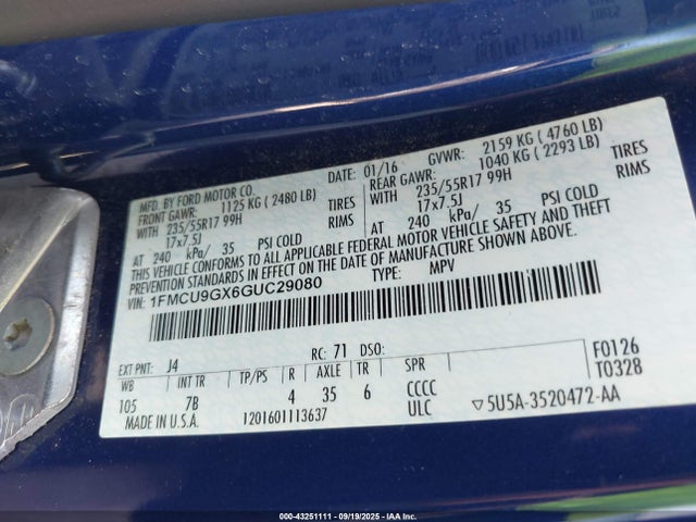 1FMCU9GX6GUC29080 Ford Escape