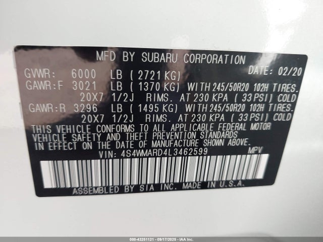 4S4WMARD4L3462599 Subaru 2020