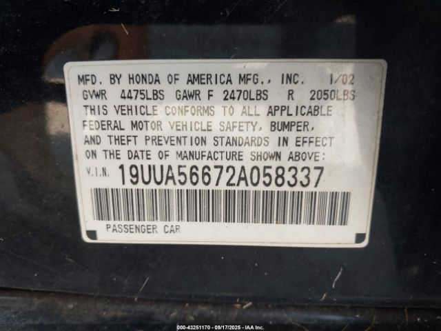 2002 ACURA TL 19UUA56672A058337 Photo 8