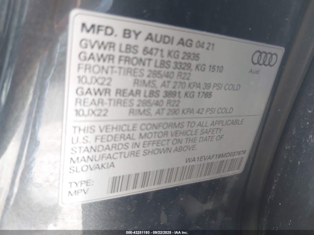 2021 AUDI Q8 WA1EVAF19MD037876 Photo 8