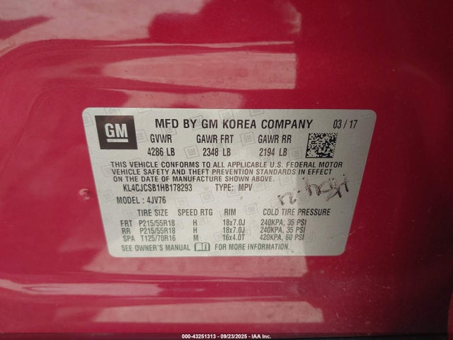 Buick luv mfi, vvt: variable valve timing, alum, e85 max 2017 KL4CJCSB1HB178293 Image 9