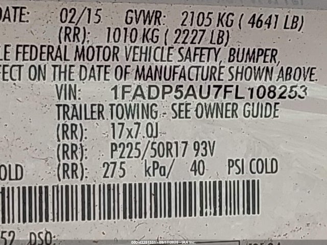 1FADP5AU7FL108253 Ford 2015