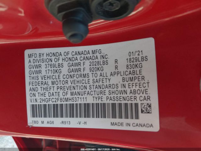 2021 HONDA CIVIC 2HGFC2F80MH537111 Photo 8