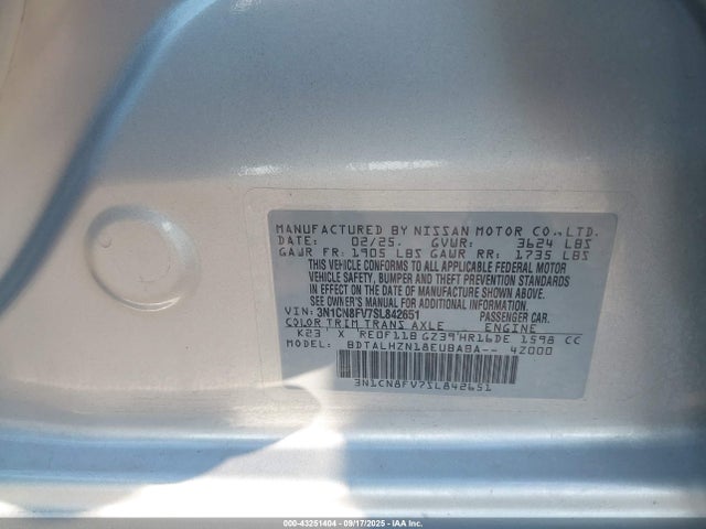 3N1CN8FV7SL842651 Nissan Versa
