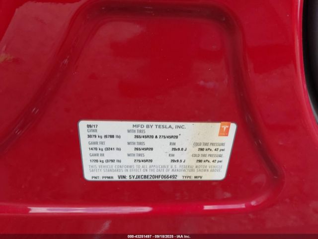 2017 TESLA MODEL X 5YJXCBE20HF066492 Photo 8