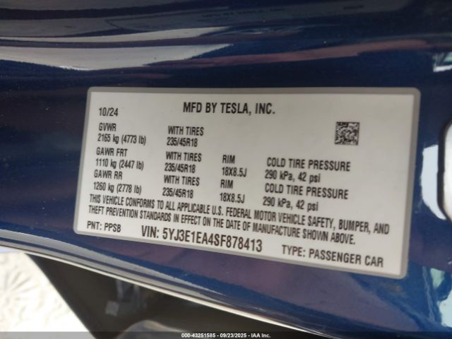 2025 TESLA MODEL 3 5YJ3E1EA4SF878413 Photo 8