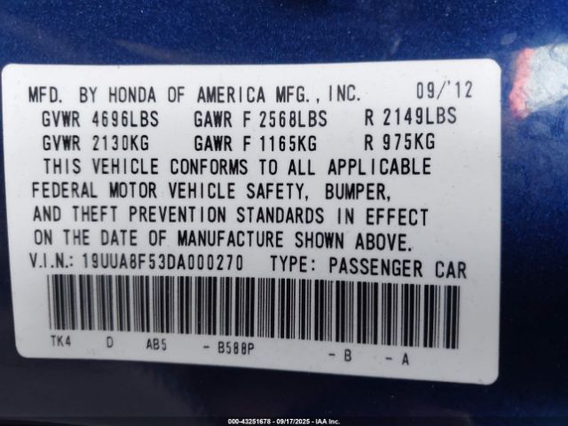 2013 ACURA TL 19UUA8F53DA000270 Photo 8
