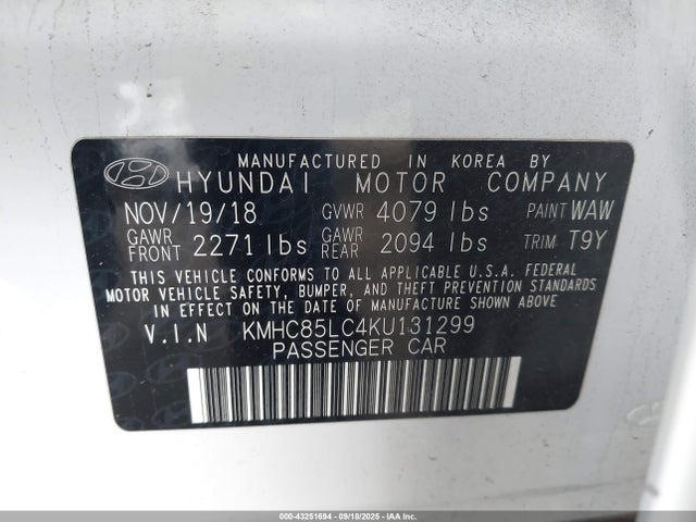 KMHC85LC4KU131299 Hyundai 2019