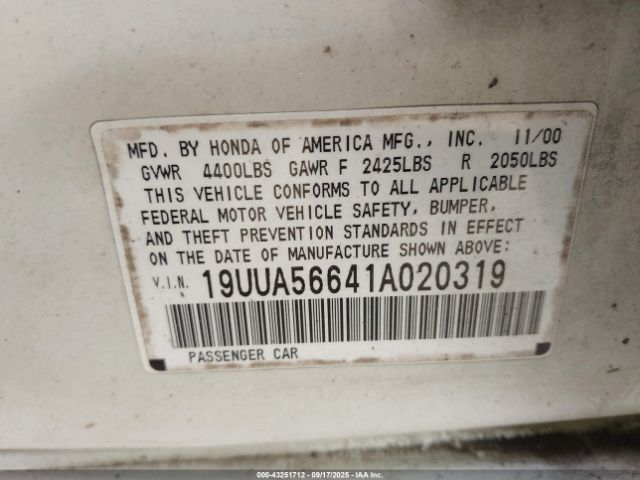 2001 ACURA TL 19UUA56641A020319 Photo 8