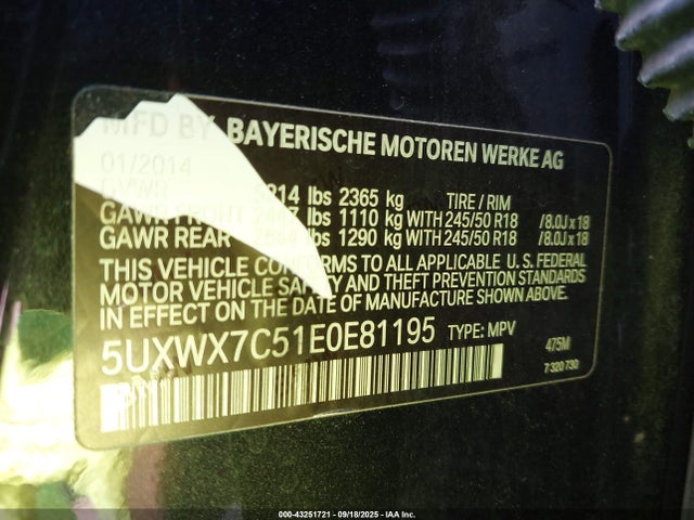 5UXWX7C51E0E81195 BMW X3