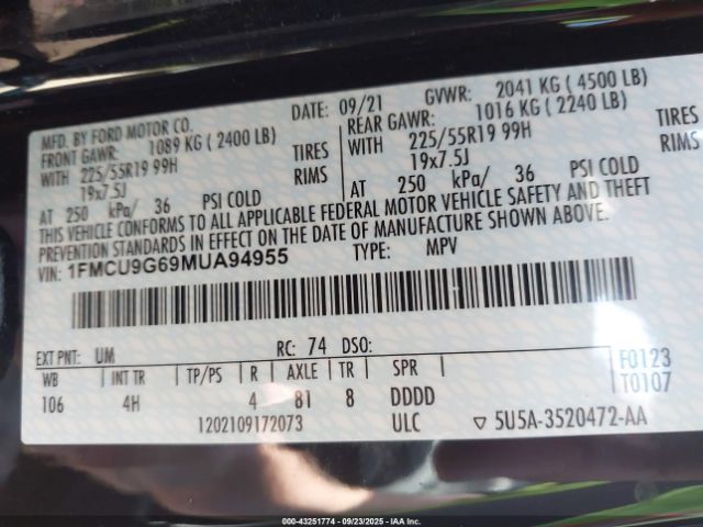 2021 FORD ESCAPE 1FMCU9G69MUA94955 Photo 8