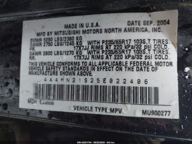 2005 MITSUBISHI ENDEAVOR 4A4MN21S25E022406 Photo 8