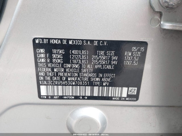 3CZRU5H53GM708351 Honda r18z9