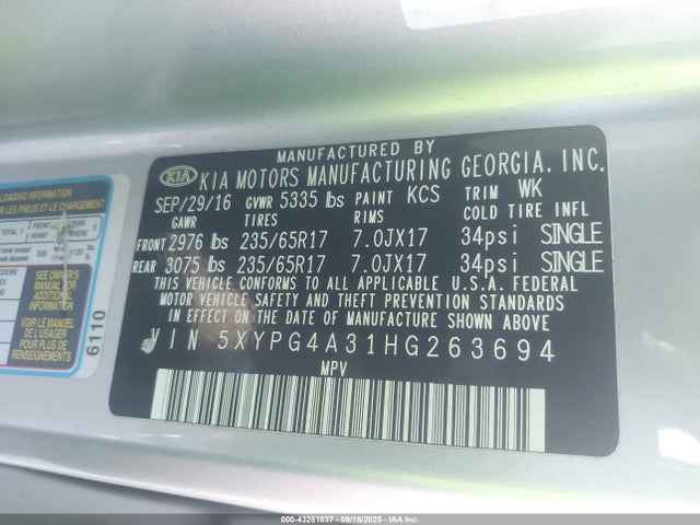 5XYPG4A31HG263694 KIA Sorento