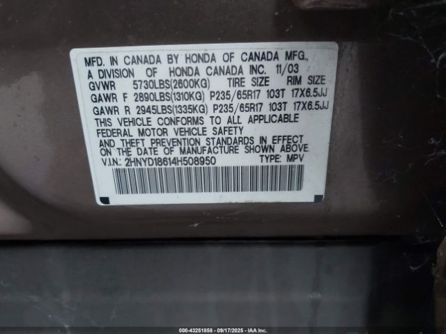 2004 ACURA MDX 2HNYD18614H508950 Photo 8