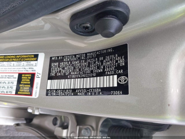4T1BD1FK2HU221210 Toyota 2ar-fxe+2jm