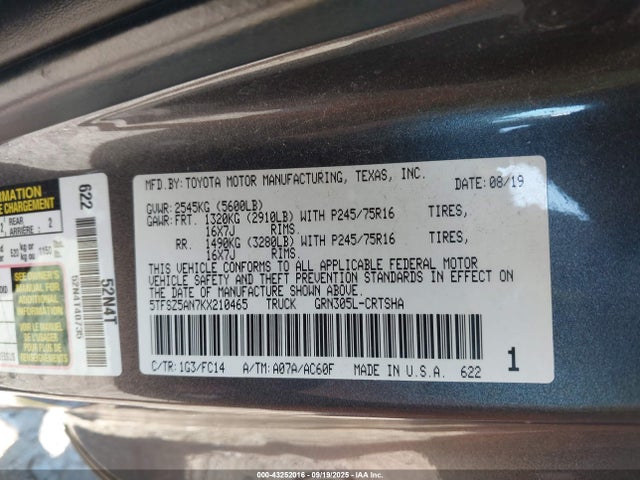 Toyota 2gr-fks 2019 5TFSZ5AN7KX210465 Image 9